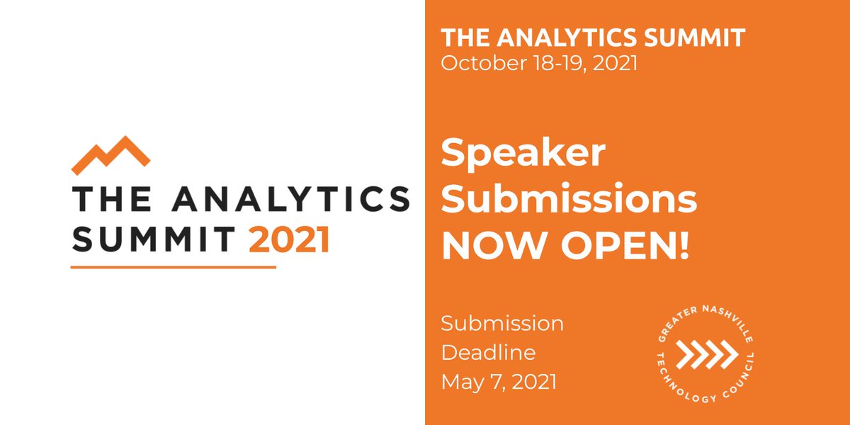 The 2021 #AnalyticsSummit is October 18-19, 2021! Calling all speakers to submit your presentation &amp; workshop proposals now! Don't wait, the deadline is May 7!

Provide your Submissions NOW: bit.ly/3dD9RaZ

#NAS2021