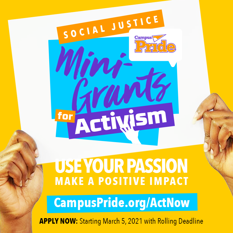 campuspride's tweet photo. Fund your PASSION!  Apply for a Mini-Grant up to $600 from @CampusPride to make a positive impact in your community. #socialjustice #minigrant  Apply: https://t.co/vY6HcbEbeS.  #lgbtqyouth #qpoc #trans #queeryourcampus https://t.co/f6XwvCDAAo