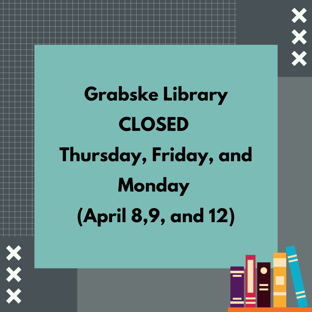 GU_Libraries's tweet photo. The Grabske Library will be closed this Thursday, Friday, and Monday (April 8-9, and 12). Online library services will be available as usual, and the librarians will be available for questions during business hours. https://t.co/uUEyg2FQe0