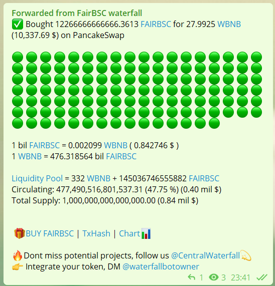 fairbsc's tweet photo. Someone just bought 10k USD worth of FAIRBSC! They know what's going on! Audit comes tomorrow, stay tuned! https://t.co/qnt3wJvcDo