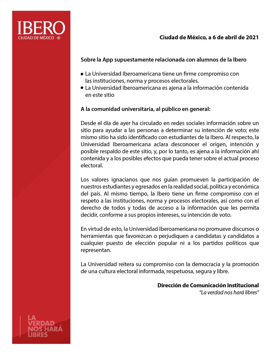 #Comunicado Sobre la App supuestamente relacionada con alumnos de la IBERO
