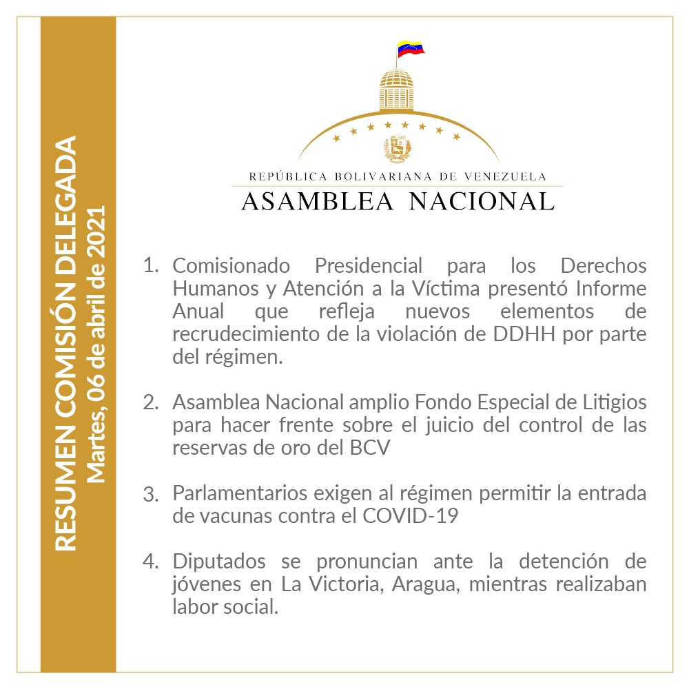 #ResumenAN | Desde la #ANLegitima rechazamos la detención de 6 jóvenes en La Victoria, Aragua, quienes se encontraban realizando labor social. No solo prohíben las vacunas, sino que persiguen a quienes trabajan por el bienestar de los venezolanos.
<a href="/partidoUNT/">Un Nuevo Tiempo</a>
