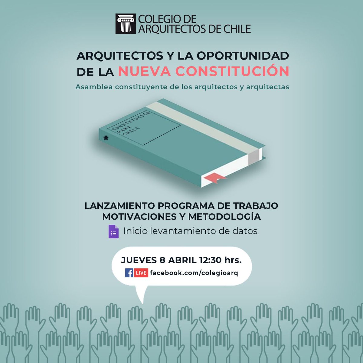 📍 Este jueves 8 de abril a las 12.30 horas realizará a través de FB Live «Arquitectos y la oportunidad de la Nueva Constitución», instancia en que se presentarán los hitos de la conversación constituyente que iniciará el Colegio de Arquitectos de Chile.

colegioarquitectos.com/noticias/?p=26…
