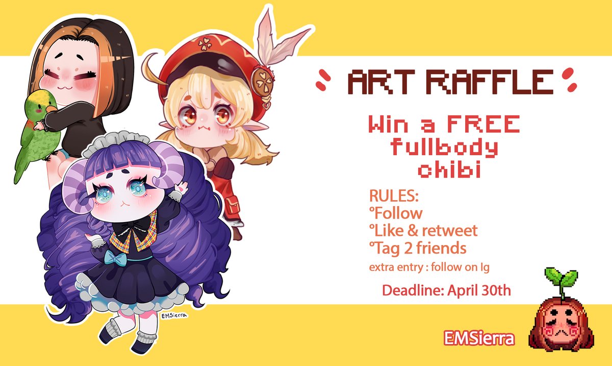 EmsierraArt's tweet photo. ✨Birthday Art Raffle!✨
New followers are welcome

🎀Follow
🎀Like &amp; retweet
🎀Tag 2 friends

Deadline: April 30th

Good Luck!
.
.
#Artraffle #ArtistOnTwitter https://t.co/q5eUjuxlZW