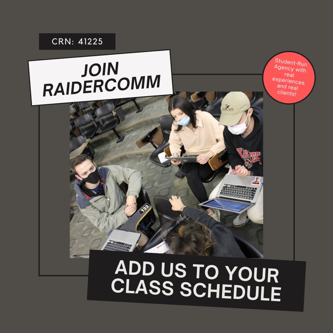 Raider_Comm's tweet photo. Struggling to fill out your class schedule for the fall? Find out why RaiderComm is the perfect course for you! https://t.co/qd8yzZ7ly8