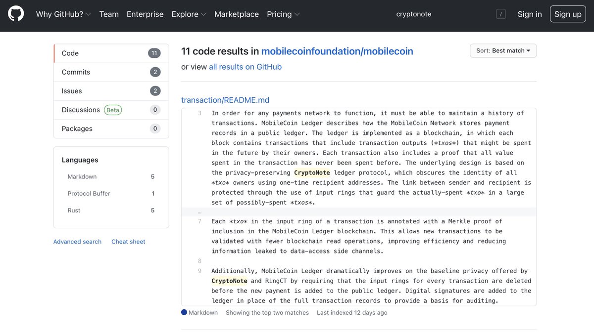 fluffypony's tweet image. Very, very disappointing. MobileCoin claims to be based on CryptoNote, but it’s not. It’s based on Monero. CryptoNote does not have:

- RingCT
- Subaddresses
- Bulletproofs
- Any development at all since Jan 2016

Not sure why there’s no credit where credit is due?