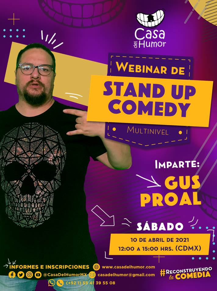 ¡Recuerda que este sábado 10 de abril tendremos nuestro #webinar de #standupcomedy con <a href="/elmaistrogus/">El Maistro Gus (Gus Proal)</a>! 😍
Aprende cómo desarrollar tu creatividad y seguridad personal en esta #MásterClass.😉
Más info: 📲5541395508 (WA) 📩casadelhumor@gmail.com
#ReconstruyendoLaComedia #FelizMartes