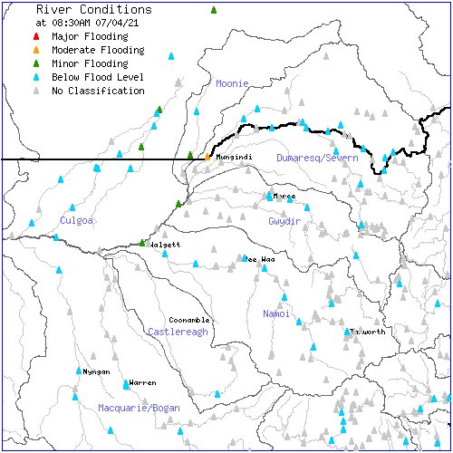 So the repeat event didn't ... repeat (came here instead, sick of it, stuff's now dying from *too much* rain). We have one orange triangle at Mungindi, which made the national news this morning. Is not nothing.