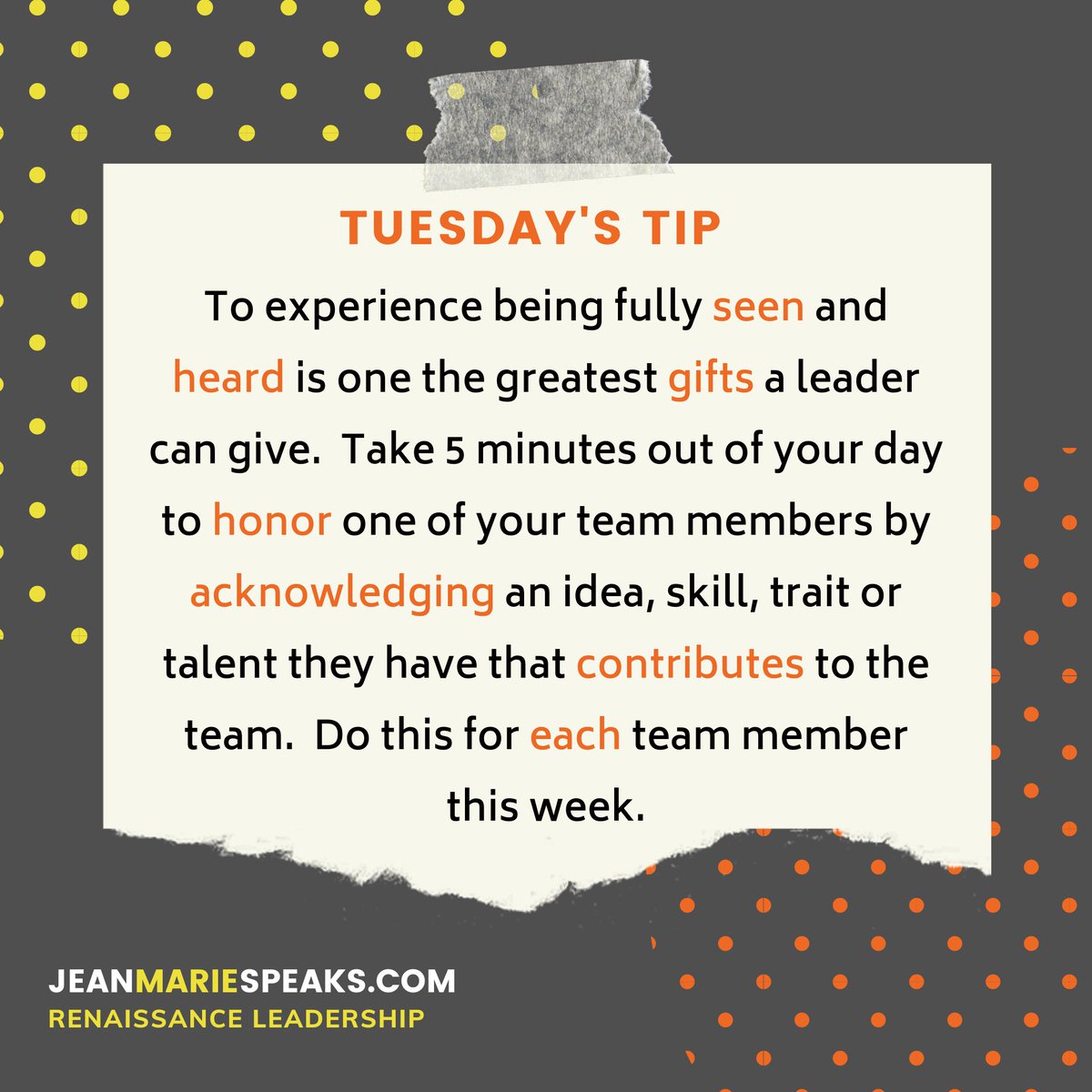 One of the biggest reasons employees leave companies is because they do not feel fully seen and heard. Their talents are underutilized and they don't feel valued.  Try this experiment out this week. #tuesdaystip #acknowledgement #leadershipdevelopment #employeeengagement