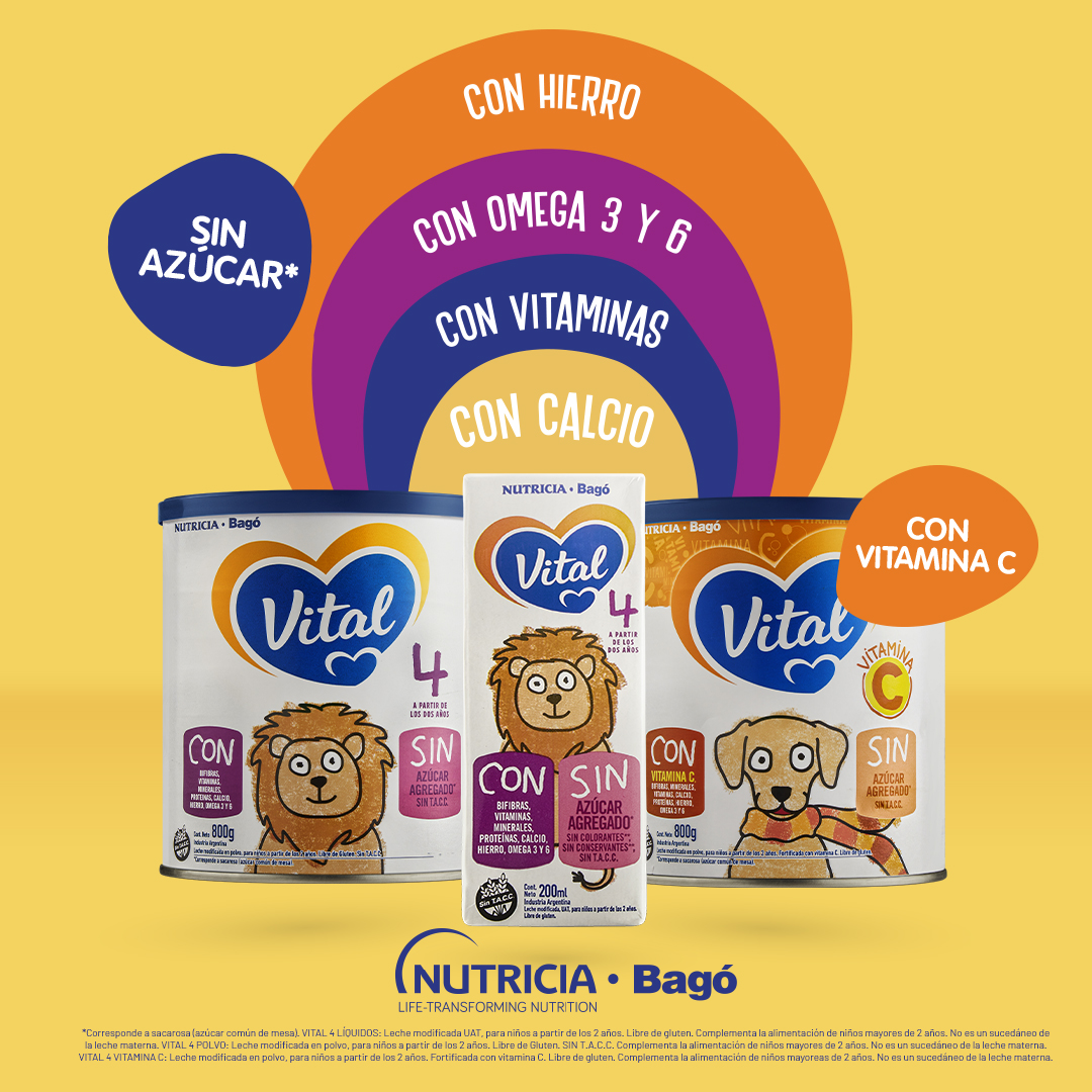 Elegí darle a tu hij@ una alimentación completa todos los días. Vital4 con todo lo que tu hij@ necesita de una leche infantil, y nada más.