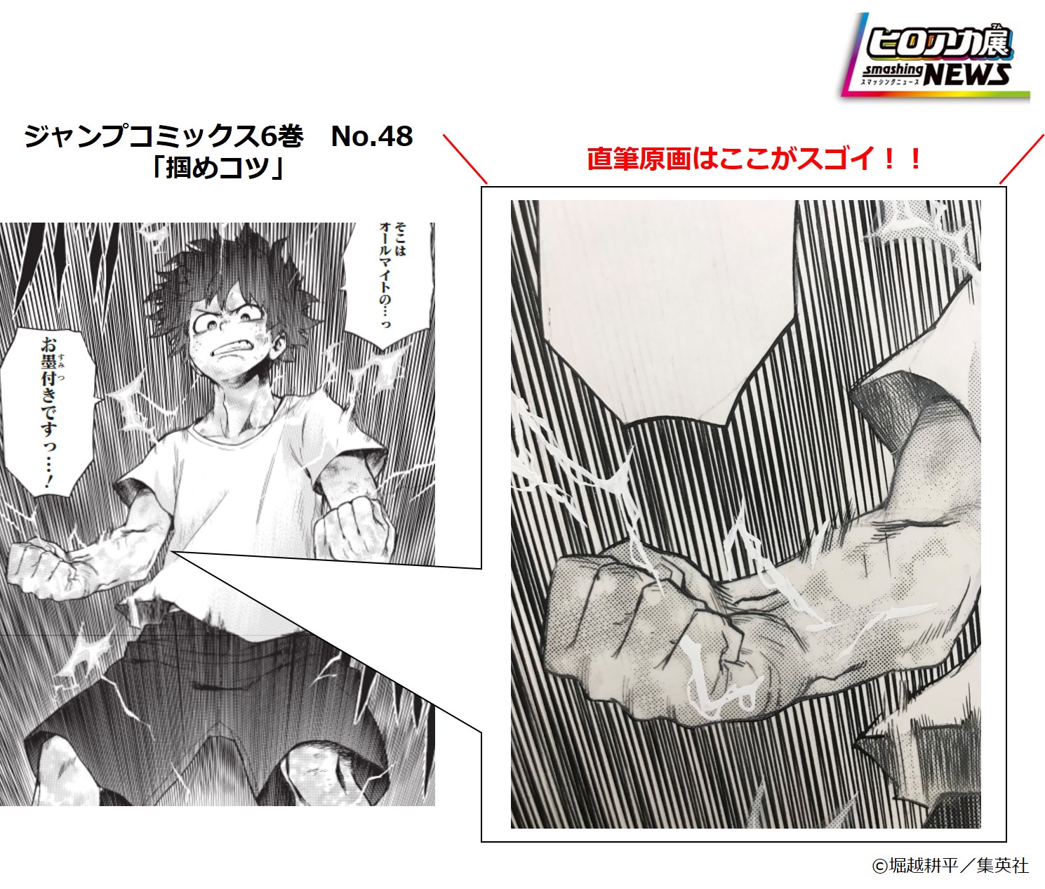 僕のヒーローアカデミア展 Drawing Smash 公式 みどころ 出久が技のコツを掴んだこの一コマ トーンとホワイトを使い 個性が立体的に表現されている 直筆原画のスゴさを ヒロアカ展 で体感しよう T Co 3ee8u4fwsq ヒロアカ