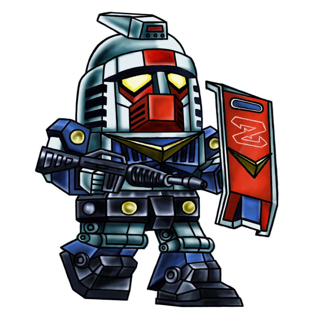 robot mecha shield no humans chibi weapon gun  illustration images