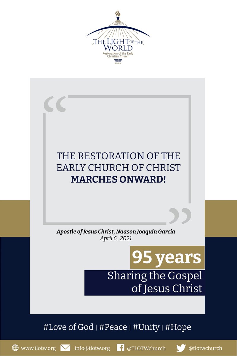 tlotwchurch's tweet photo. THE RESTORATION OF THE EARLY CHURCH OF CHRIST
MARCHES ONWARD!
#TLOTW
#WeAreLight
#95LLDM https://t.co/rEqgfmhS5b