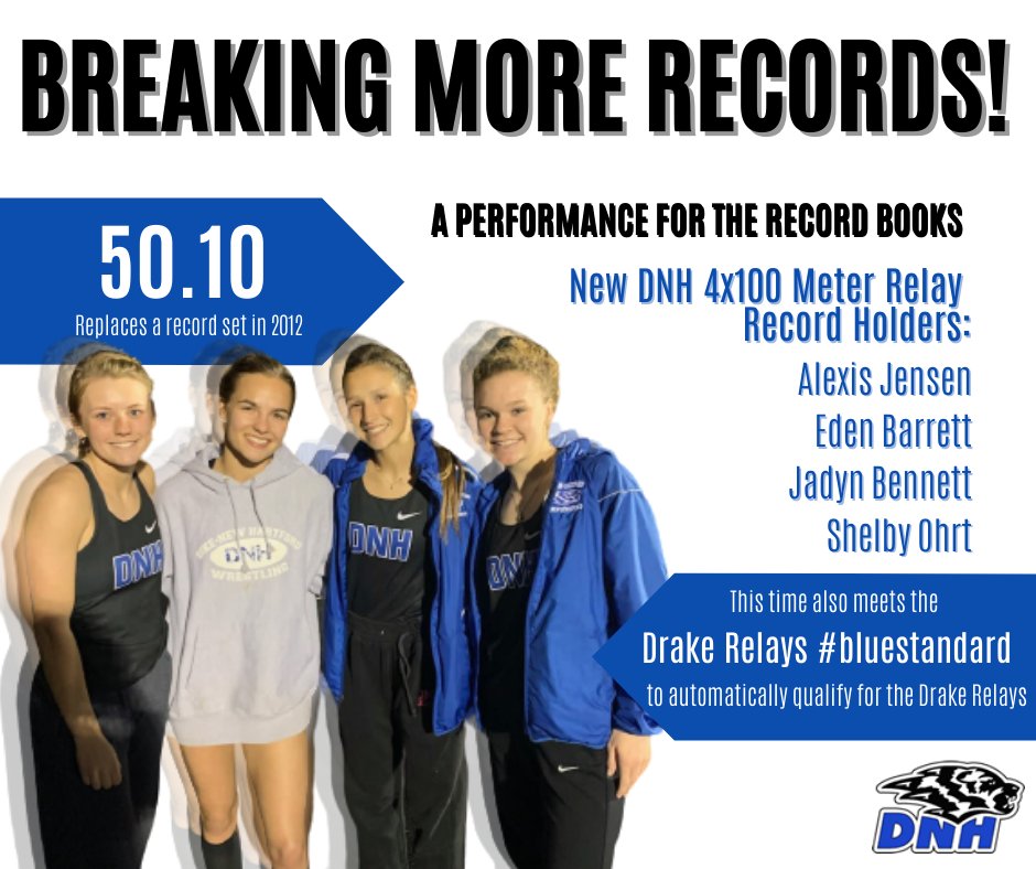 School record and Drake Relays #BlueStandard for Dike-New Hartford 4x1! #blueovalbound #mydrakerelays #rollblue