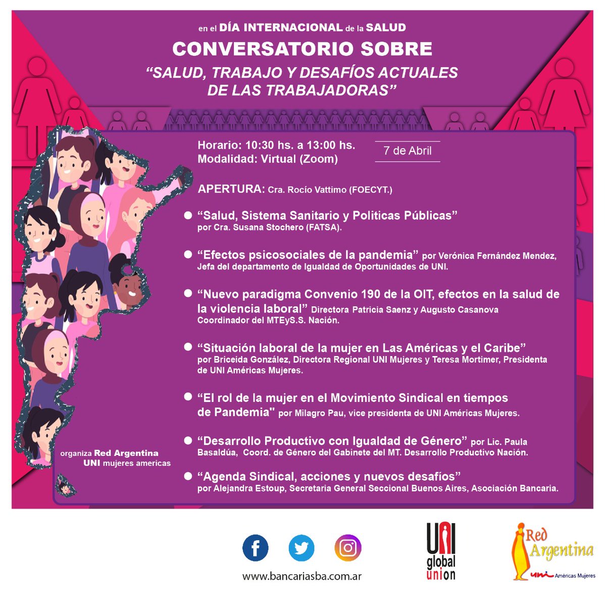 BancariaSBA's tweet photo. 7 de Abril-Día Mundial de la Salud "Conversatorio sobre Salud, Trabajo y Desafíos actuales de las Trabajadoras "
Conocé más https://t.co/wVHXdIi6z5 https://t.co/4EwSkaGfUH
