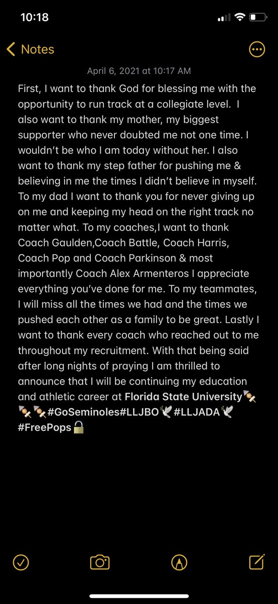 nolimitsean's tweet photo. Prayed for times like this💯🍢🍢 @CoachRick_INK @FSU_Track @flrunners #LLJBO🕊 #LLJADA🕊 https://t.co/VEgmft8vV4
