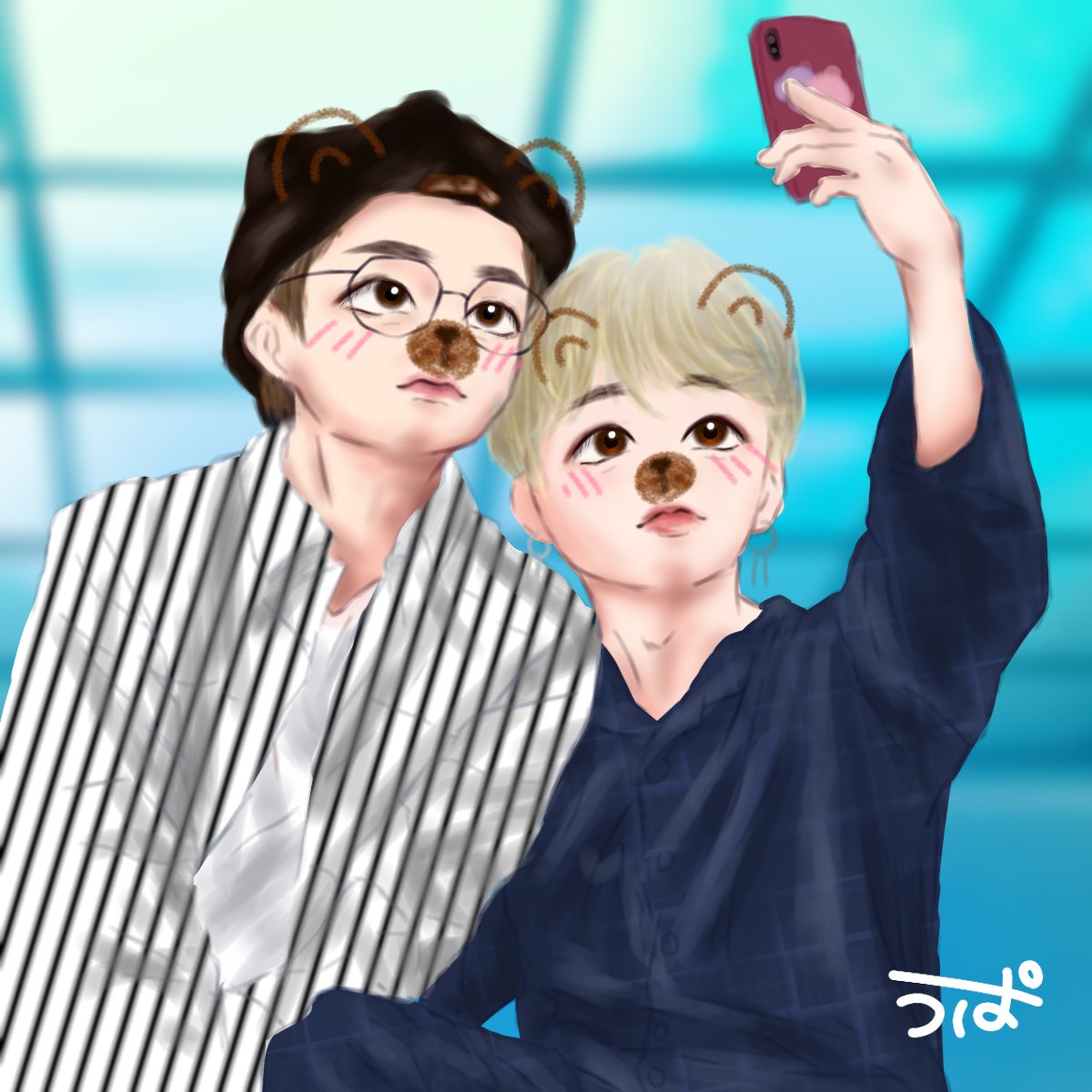 ARMY_UPA's tweet photo. クオズ🐻🐥
おまけのSNOW加工風も描いてみました〜💜
依頼ありがとう🥰🥰🥰
(投稿消えた)
#BTS #btsfanart #95z #クオズ
#JIMIN #ジミン #V #テテ #ARMY https://t.co/3Hj7pDnkzm