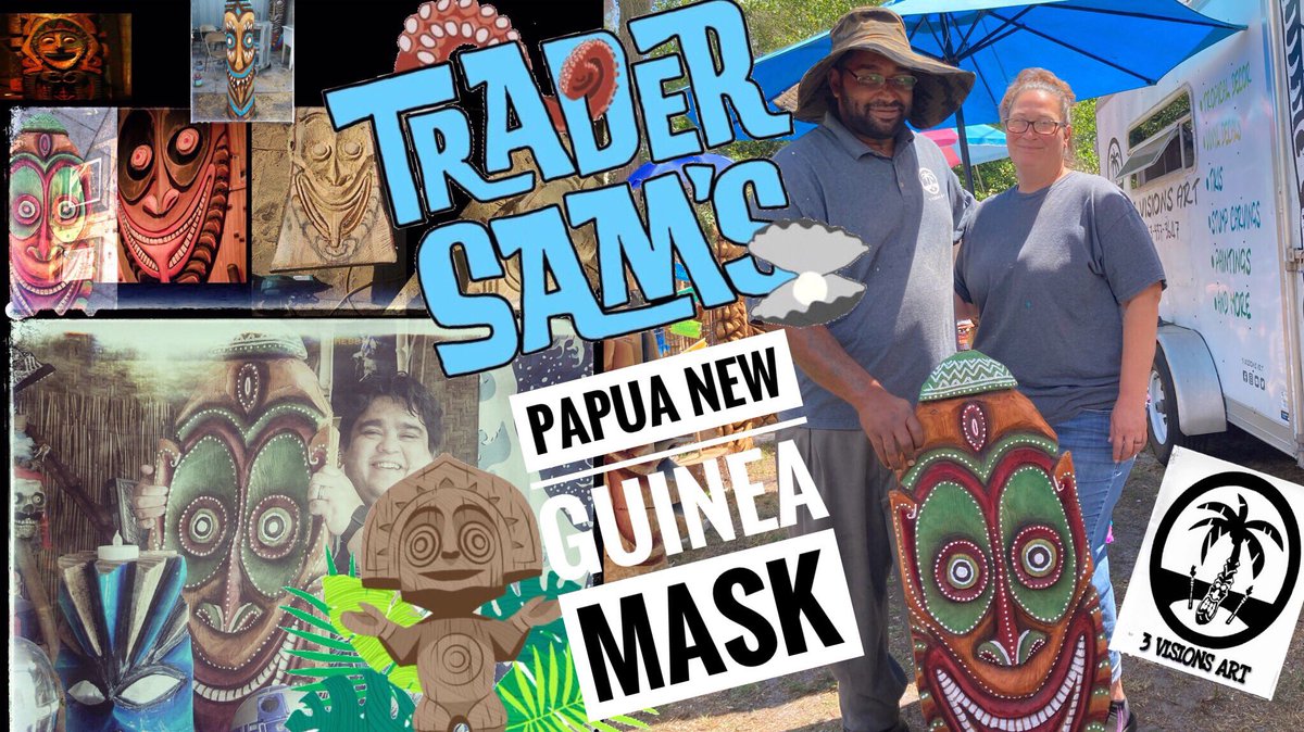 Trader Sam's style Papua New Guinea Mask | Hand Carved by 3 Visions Art ... youtu.be/zZmwjN8KubE