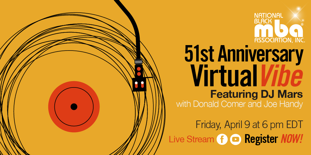 nbmbaahq's tweet photo. Help us celebrate 51 years of the NBMBAA® this Friday! Live stream, live music with @djmars404 and a toast to the next 51 years.  #TheBlackMBA #AspireToInspire #VirtualVibe #BlackExcellence

Register Now: https://t.co/QYiNypJjVD https://t.co/XR95FtGYAW
