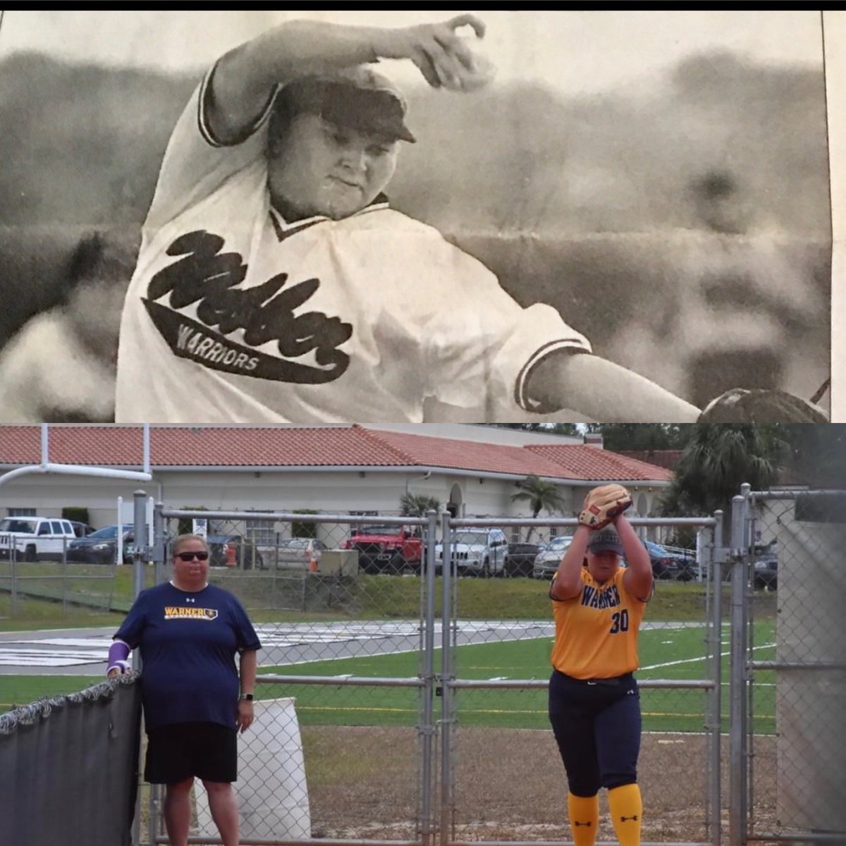 SpragueCL's tweet photo. Me pitching at Webber my SR year. 25 years later I stepped back onto the same field and coached for the opposing team. We won the first and lost the second, but the memories of both will last a lifetime. Best part was reminiscing with Coach G about the old days. 🥎🥰 https://t.co/zfJjsJdBew