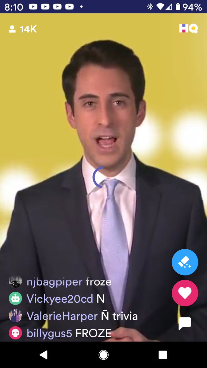 AngieH_SC's tweet photo. @JeffEisenband this is what you looked like the entire game!  @hqtrivia @hqhelps we hope y'all get it fixed before the next game. Why don't y'all respond when numerous players are telling you something is wrong? https://t.co/yeFiIpAhg1