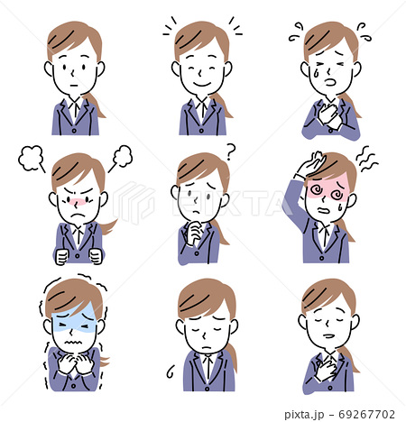 Build Sapporo シンプルなタッチの若い女性の表情セット スーツ 素材番号 T Co X7gsdqeug3 で ストックイラスト を販売中です おはようございます 新社会人 新生活 イラスト素材 T Co Vcyfrccvf6