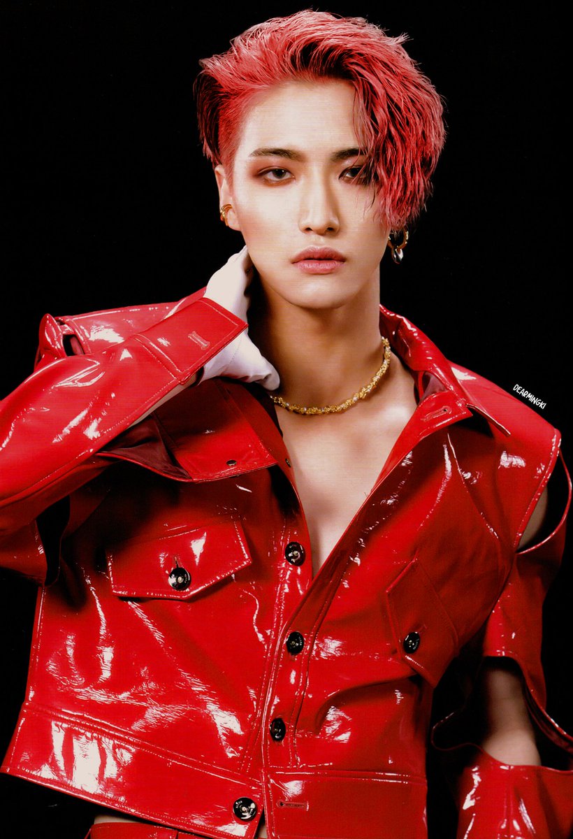 Seonghwa with red hair in this outfit.