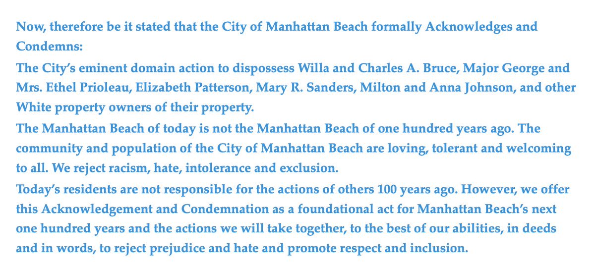 Franklin also adds a section very clearly stating that the residents of Manhattan Beach today are NOT responsible for what happened 100 years ago.