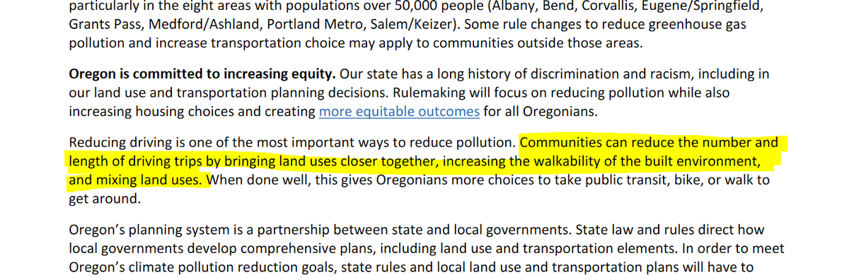 NewAmericanPla1's tweet photo. It's notable that OR DLCD's climate one-pager on climate/reducing driving doesn't mention the land uses which have the biggest impact on how much people drive: roads &amp; parking. 

It's the #streetlighteffect in action--fumbling for solutions in the wrong places.

#orpol #orleg https://t.co/7scuzleiAd