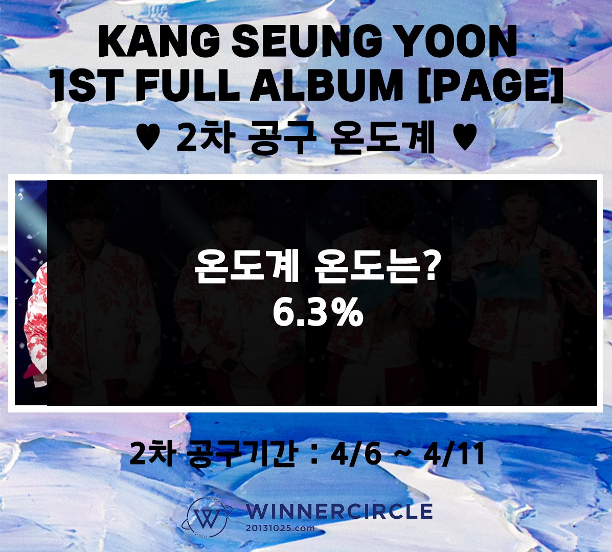 📖강승윤 정규1집 𝐏𝚲𝐆𝐄 공동구매 2차 온도계 업데이트📖

💙6.3%달성!!💙

초동기간 2일차! 10만 달성 할수 있죠?

온도계가 오를수록 보이는 깜짝 사진을 보고싶다면 더 많은 참여 부탁드려요!