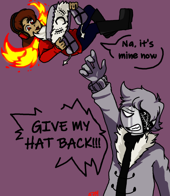 TheEliteFour8's tweet photo. @dokkidoodlez >:3 A lil 5'2 pyromancer stole Ruv's hat and isn't giving it back lmao. https://t.co/FNsYFmDYTV