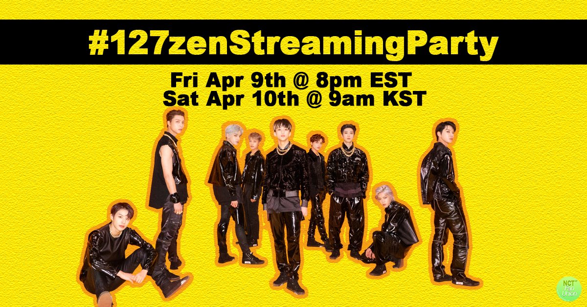 NCT127Union's tweet photo. To prepare for NCT 127’s future comeback and improve our streaming power, we will be hosting a #127zenStreamingParty! First up is the ‘Kick It’ MV. The streaming party will start April 10th at 9am KST. We hope that many fans will join and have fun!

#NCT127 @NCTsmtown_127 https://t.co/GvPQcarbUP