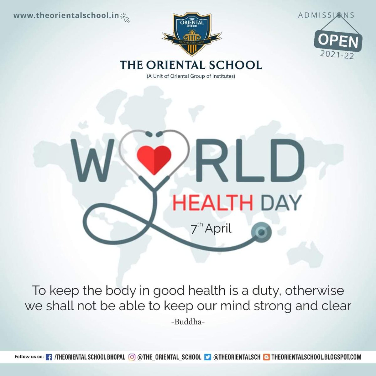 “To keep the body in good health is a duty, otherwise we shall not be able to keep our mind strong and clear.” Buddha

#admissionsopen2021 #theorientalschool #bhopalschool #topschoolbhopal #daycarefacility #bestinfrastructure #cbseschool #COVID19 #KeepSocialDistancing #education