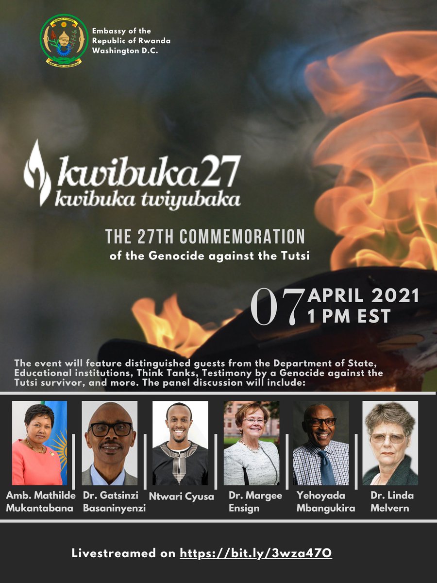RwandaInUSA's tweet image. .@RwandaInUSA in collaboration with @UnitedstatesRCA,  Friends of Rwanda, Ibuka-US and other partners joined efforts to organize the 27th commemoration of the Genocide against the Tutsi event in the #US. #Kwibuka27 . 
Click bit.ly/3wza47O  to join us at 1PM EST