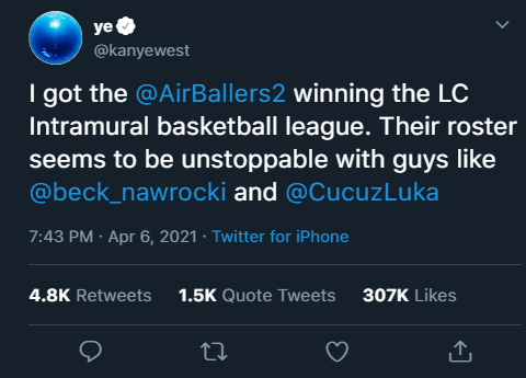 AirBallers2's tweet photo. Thanks for the support @kanyewest, we'll try our best! https://t.co/Olwbr0CJTf