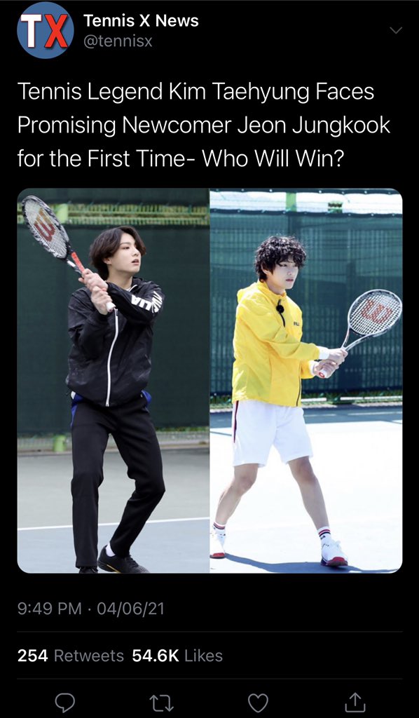 joonember's tweet photo. #taekookau where tennis champion taehyung just wants to intimidate rival jungkook but- https://t.co/VVfpRtzp14
