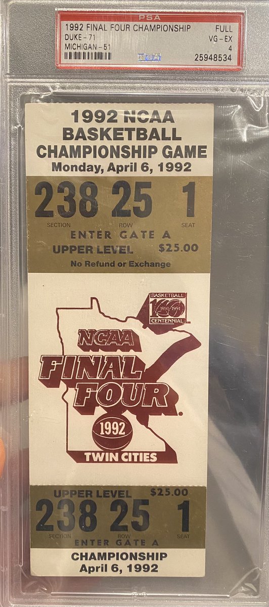 darrenrovell's tweet image. Gonzaga couldn’t complete the No. 1 ranked team wire to wire last night, but on this day in 1992, Duke became the first team since the 1976 Indiana team to never be ranked worse than No. 1. 

Hurley and Laettner win the title for Coach K. 

My ticket.