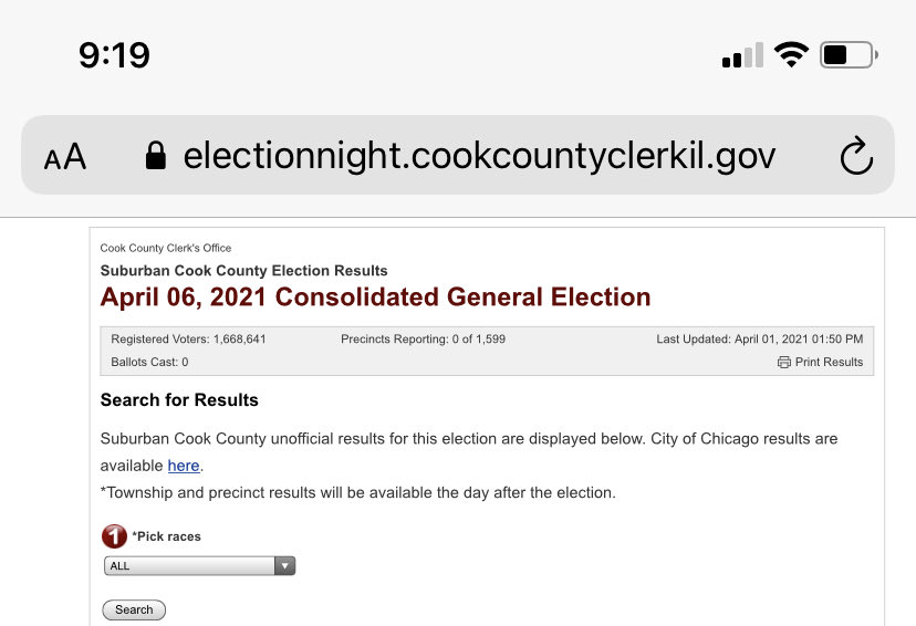 StaceyPSheridan's tweet photo. As of 9:19 a.m., Cook County Clerk’s office has reported zilch. https://t.co/hcQsCWyYWL