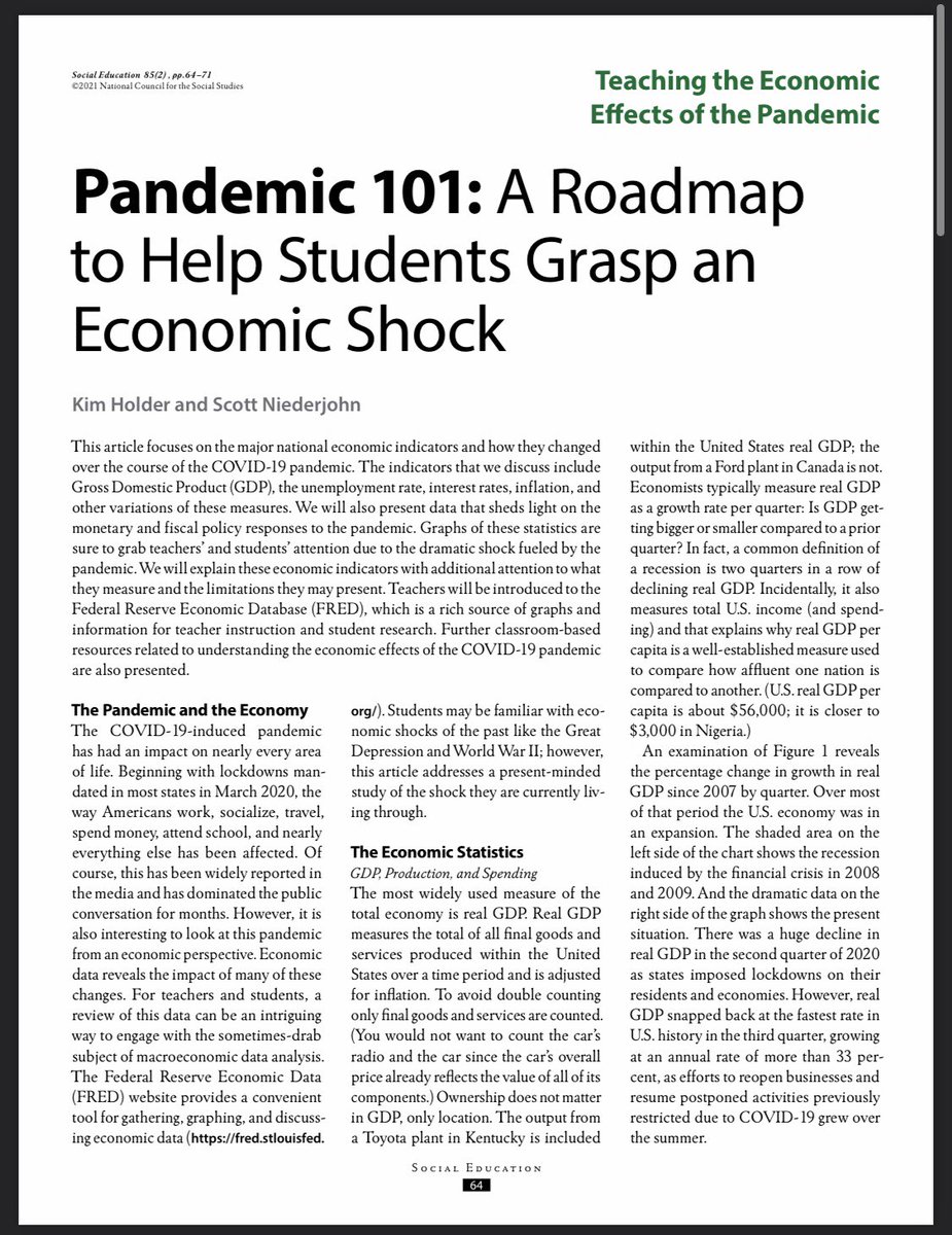 cubegrl's tweet image. It’s a two-article kind of day. 😎 Check out the latest issue of Social Education and read my paper w/Scott Niederjohn! “Pandemic 101: A Roadmap to Help Students Grasp an Economic Shock” #TeachEcon #K12EconEd #EconTwitter @NCSSNetwork @UWGEconEd 

socialstudies.org/system/files/2…