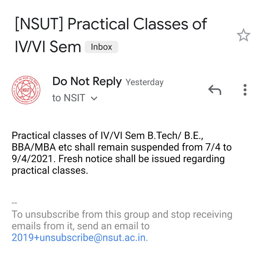 Why89220027's tweet photo. @ArvindKejriwal @msisodia @Minister_Edu @anubha1812 @nidhiindiatv @SushmitaPanda @DelhiparentsDPA @Nidhi @IMAIndiaOrg @ndtv It's been reported that NSUT, New Delhi have some covid cases including some teaching staff as well. Strict action must be taken considering today scenario https://t.co/nI8mlV6rXl