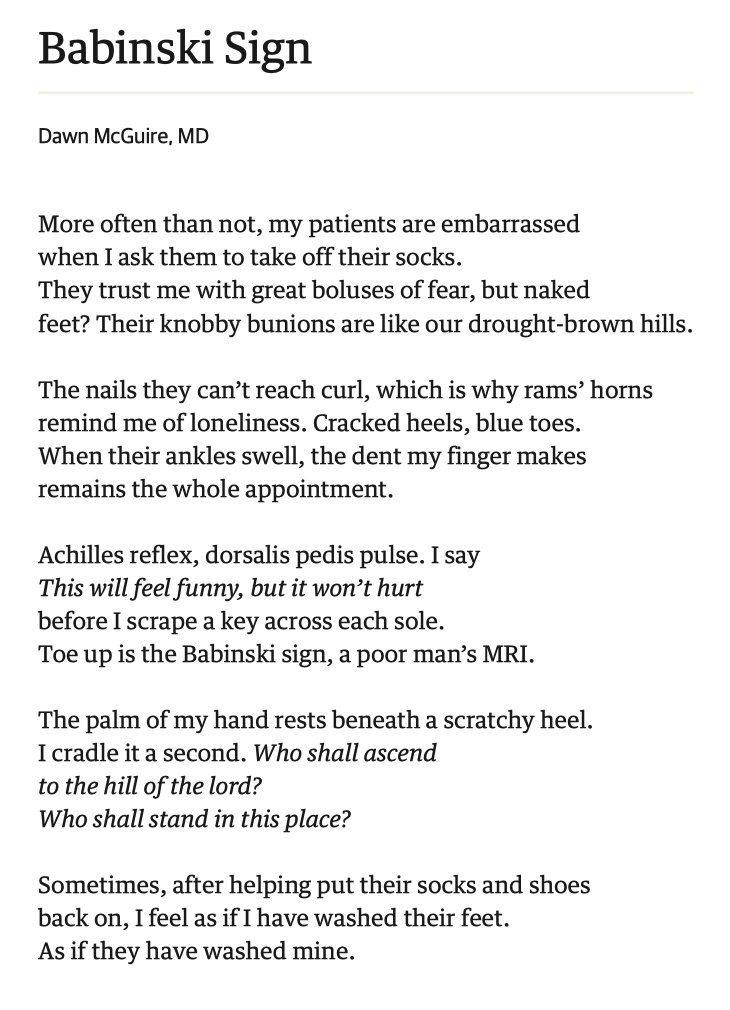 Day-  #APoemADayBabinski Sign by Dawn McGuire, MD--Did I plan in advance to share today's poem on  #WorldHealthDay? Am I absolutely delighted by this happy coincidence? 