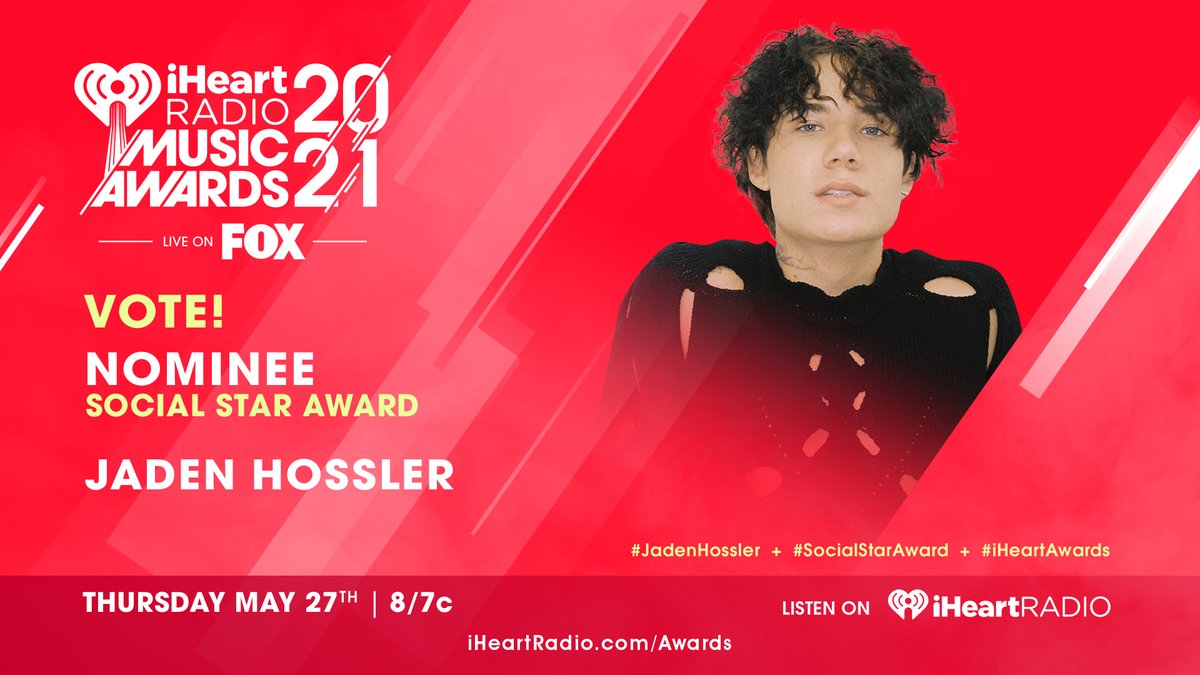 iHeartRadio's tweet image. 🌟 @jadenhossler 🌟
Vote using these hashtags: #JadenHossler #SocialStarAward #iHeartAwards
And vote on: iHeartRadio.com/Awards