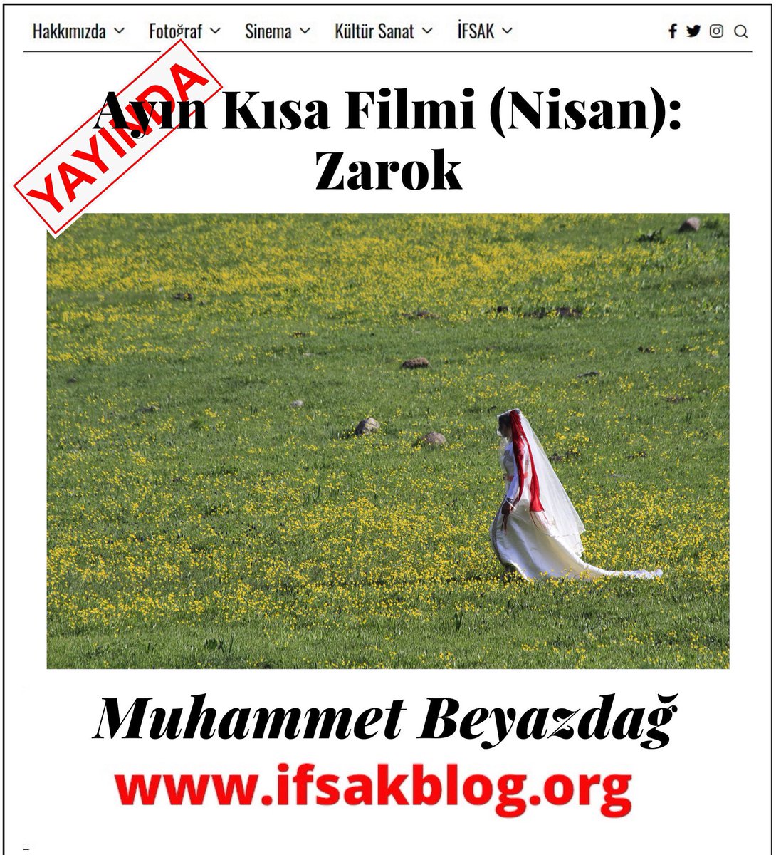 Ayın kısa filmi!
Muhammet Beyazdağ (<a href="/mbeyazdag/">Miheme</a>) da belgesel filmi "Zarok" ile İFSAK Blog’da:
“Zarok, henüz 13-14 yaşlarında evlenmek zorunda bırakılan kız çocuklarının yaşadıklarını kendi ağızlarından anlatan belgesel film.” 

Devamı için bit.ly/3rX3V1F
