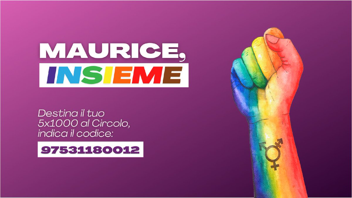 Ripartiremo #insieme non appena sarà possibile ricominciare a vivere il Circolo e attraversare i suoi spazi come abbiamo sempre fatto prima di quest'anno.

Abbiamo bisogno dell'aiuto di tutt*!

Destina il 5x1000 al Circolo Maurice GLBT, indica il codice fiscale 97531180012.