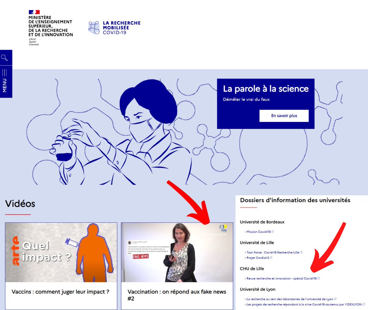 CHU de Lille (@chu_lille) on Twitter photo Le CHU de Lille très fier d'être présent sur le site …vid.enseignementsup-recherche.gouv.fr 😊
👉 une plateforme <a href="/sup_recherche/">Ministère Enseignement supérieur et Recherche</a> d'information grand public pour tout savoir sur la recherche dans la lutte contre le #COVID19
N'hésitez pas à parcourir le site pour retrouver nos publications Le CHU de Lille très fier d'être présent sur le site …vid.enseignementsup-recherche.gouv.fr 😊
👉 une plateforme <a href="/sup_recherche/">Ministère Enseignement supérieur et Recherche</a> d'information grand public pour tout savoir sur la recherche dans la lutte contre le #COVID19
N'hésitez pas à parcourir le site pour retrouver nos publications