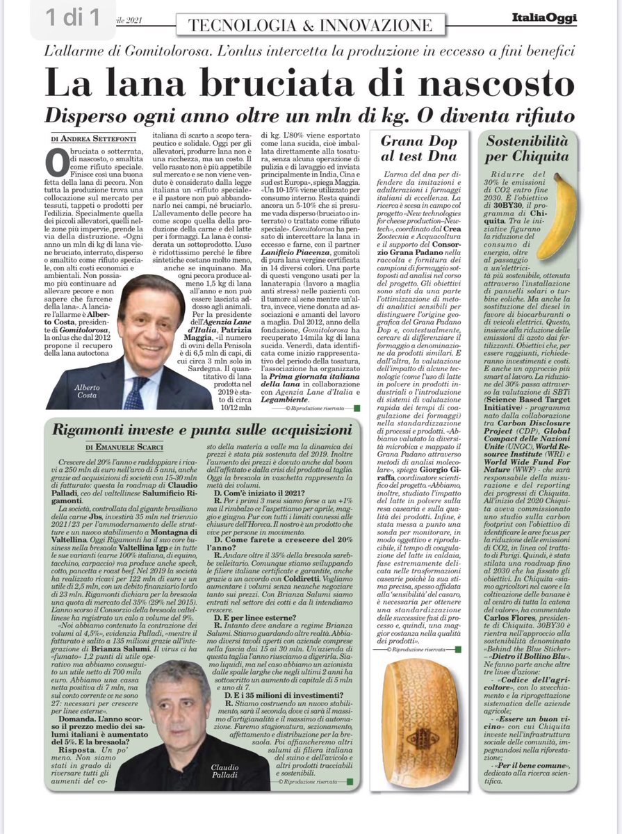 gomitolo_rosa's tweet photo. Parlano di noi e del nostro impegno INNOVATIVO per la #salute della persona e dell'ambiente. 
Grazie a @ItaliaOggi dell'attenzione. 

Il 9 aprile è la #giornatadellalana promossa da #gomitolorosa in collaborazione con Agenzia Lane d'Italia e @Legambiente 

#europeanwoolday https://t.co/jMMkOuvxDJ