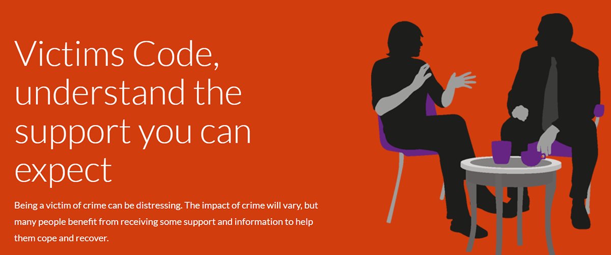 VictimsFirstTV's tweet image. The new #VictimsCode was published last week.

The infographic on our website explains the code - the information and support that victims should expect to receive from organisations such as the police, Crown Prosecution Service and the courts victims-first.org.uk/code-of-practi…
