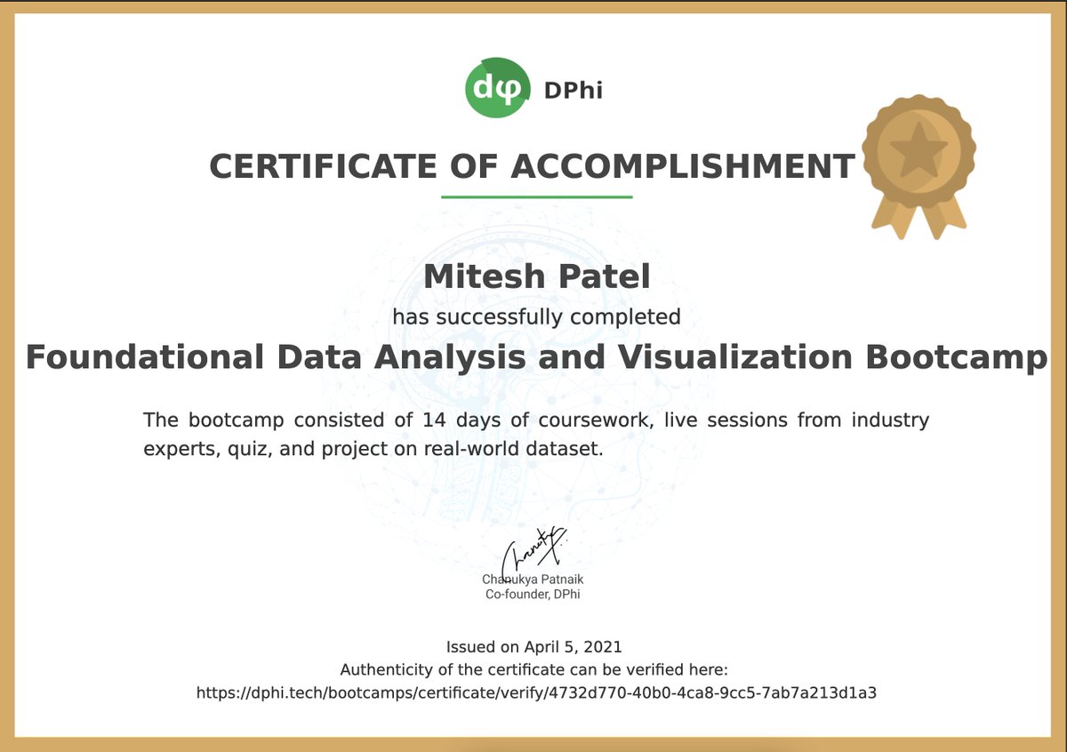 miteshmap's tweet image. Thank you @dphi_tech for the the awesome bootcamp on data analysis and visulatization. #datascience #dataanalysis #Python3