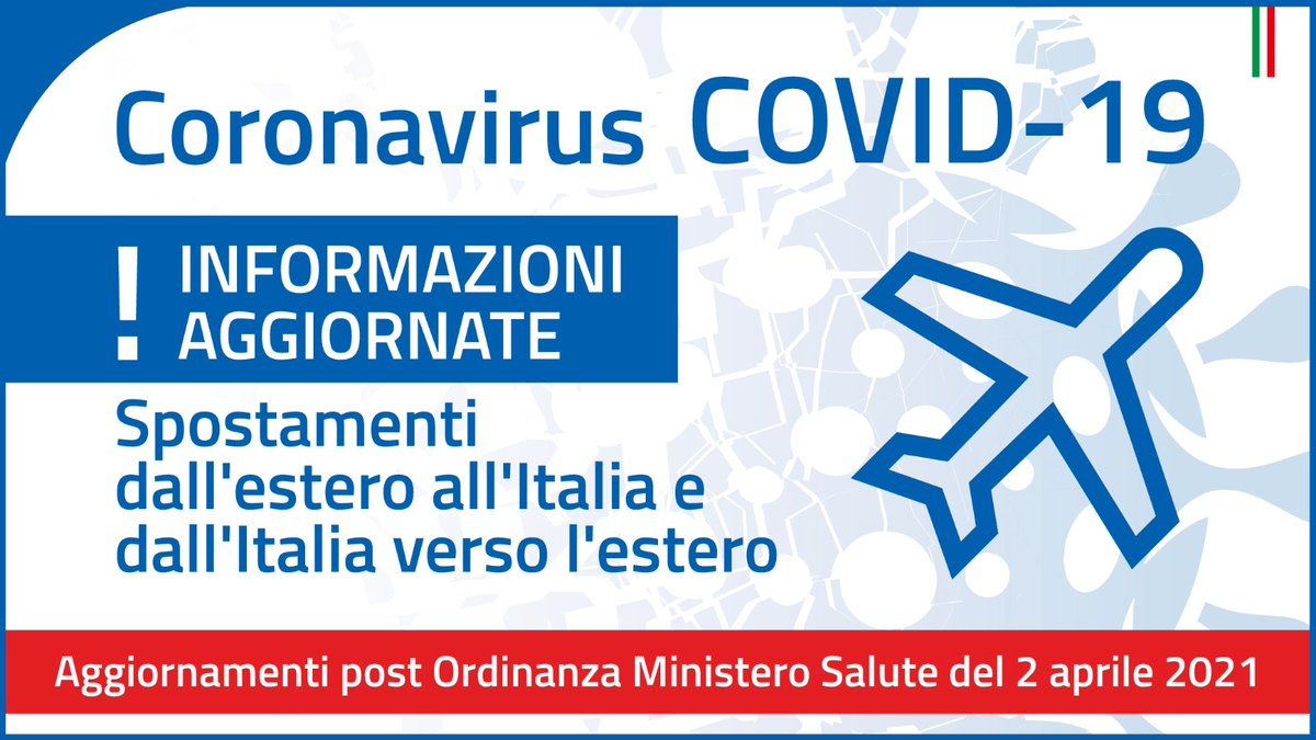 ItalyMFA's tweet photo. #COVID19 | 🔴 Ordinanza Min. Salute

Sono state aggiornate le misure che regolano l`ingresso in 🇮🇹 dopo soggiorno o transito in Paesi terzi, che resteranno applicabili dal 6 al 30 aprile 2021.

Consulta la sezione dedicata del sito web della #Farnesina 👇🏻
https://t.co/JBncnqeRib https://t.co/kR1udD8NfK