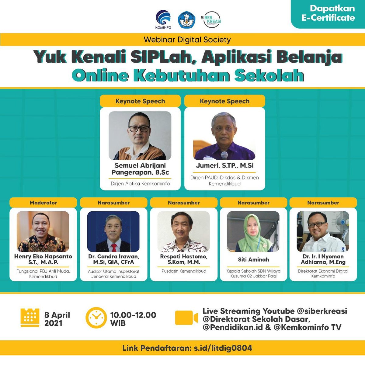 ditpsd_dikbud's tweet photo. #SahabatSekolahDasar yuk ikuti webinar tentang SIPLah, Aplikasi Belanja Online Sekolah yang akan dilaksanakan pada tanggal 8 Maret 2021 Pukul 10.00 s.d. 12.00 di youtube Ditpsd Tv π
#SIPLah
#Webinar
#SekolahDasar
#CerdasBerkarakter https://t.co/7SNqDnpr87